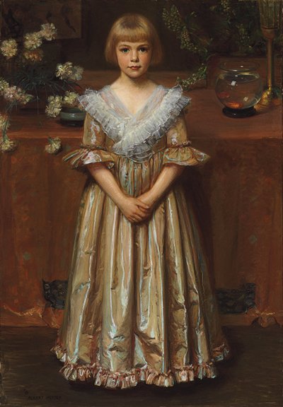 Jente med en gullfiskskål (olje på lerret) av Albert Herter