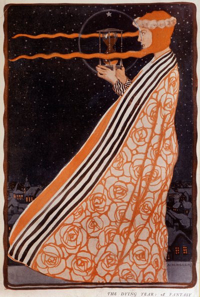 En kvinne som holder et timeglass, sd. tidlig på 1900-tallet. Illustrasjon av Klingner Albert (1869-1912) av Albert Klingner