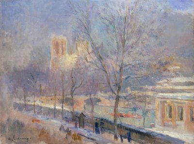 Notre-Dame de Paris sett fra Quai de la Tournelle, effekt av n av Albert Lebourg