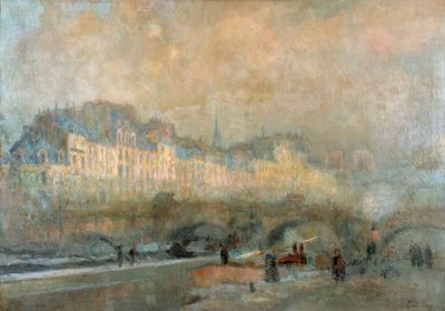 Paris, slusen ved La Monnaie; Vintersol, eller utsikt over Pont Neuf av Albert Lebourg