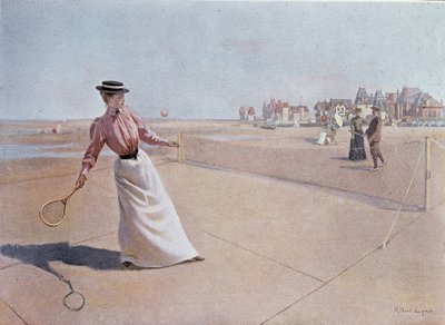 Amatørtenniskamp på stranden - tegning av Lynch, 1900-tallet av Albert Lynch