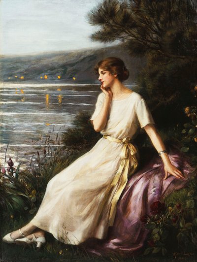 Portrett av en kvinne ved en innsjø, av Albert Lynch