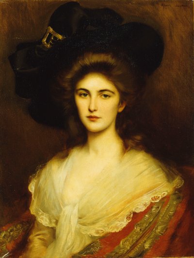Portrett av en elegant dame i en svart hatt, av Albert Lynch
