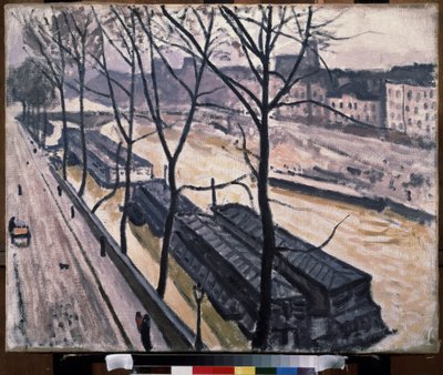 ""Paris en hiver, quai Bourbon"" (Paris om vinteren. Quai Bourbon) Lektere på bredden av Seinen. Maleri av Pierre Albert Marquet (1875-1947) 1907 Olje på lerret. Fauvisme. Moskva. Pushkin Museum of Fine Arts av Albert Marquet
