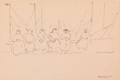 Six Women on a Wharf (penn og blekk på papir) av Albert Marquet