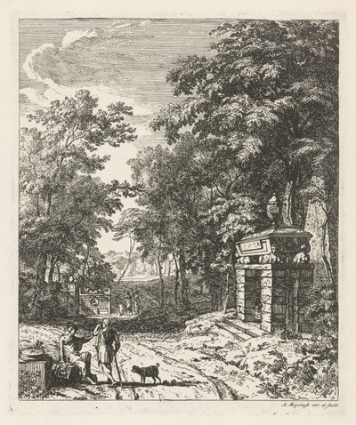 To personer ved et gravmonument Landskap (serietittel) av Albert Meyering