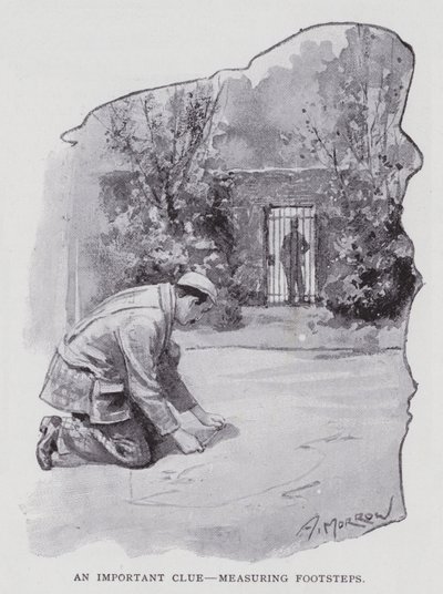 En viktig ledetråd, måling av fotspor (litho) av Albert Morrow