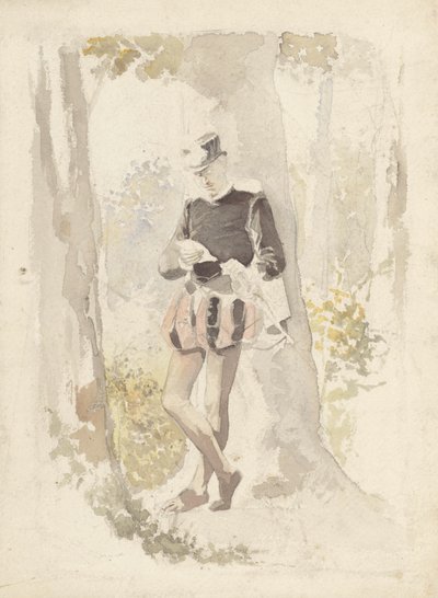 Stående ung mann som leser et brev av Albert  Neuhuys