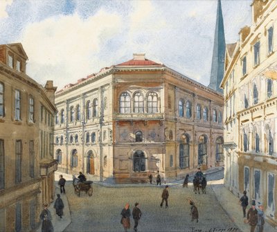 ""Portrett av Riga-børsen i Latvia"" (Utsikt over Riga-børsen) Akvarell av Albert Benois (1852-1936) - 1880 Dim 22,5x27 cm Privat samling av Albert Nikolaevich Benois