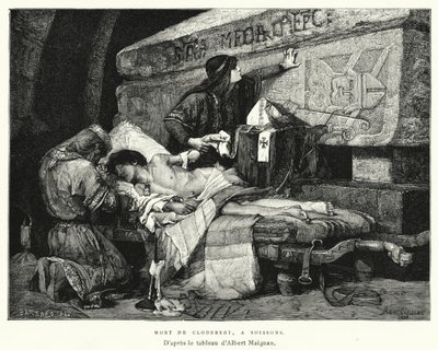 Death Of Clodebert, At Soissons (gravering) av Albert Pierre René (after) Maignan