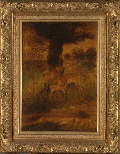 A Stag and Two Does, ca. 1870-årene. av Albert Pinkham Ryder