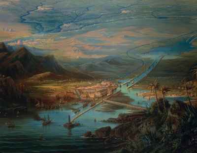 Utsikt over Suezkanalen, av Albert Rieger, olje på lerret av Albert Rieger