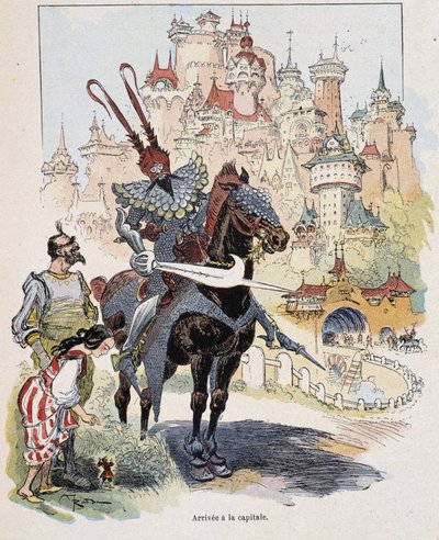 Ankomst til hovedstaden - i "" Gulliver Voyages"" av Swift, ill. av Robida av Albert Robida