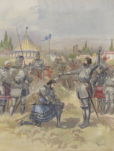 Bayard bevæpnet Francois I som en ridder av Albert Robida