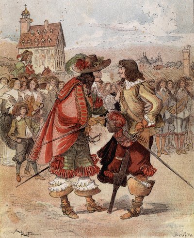 Kaptein Bellormeaus sjenanse - "Jeg er glad for å se deg i live". Karakter fra Albert Robidas bok. Omslag "" Den lille franskmannen illustrert""" av 02.12.1899. av Albert Robida
