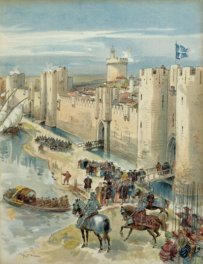 Åttende italienske krig (1536-1538): intervju av Aigues Mortes (eller treve av Aigues Mortes) 14. juli 1538, møte mellom Francois I (1494-1547), konge av Frankrike og Charles V (1500-1558), konge av Spania og keiser av Det hellige romerske rike germansk. I av Albert Robida