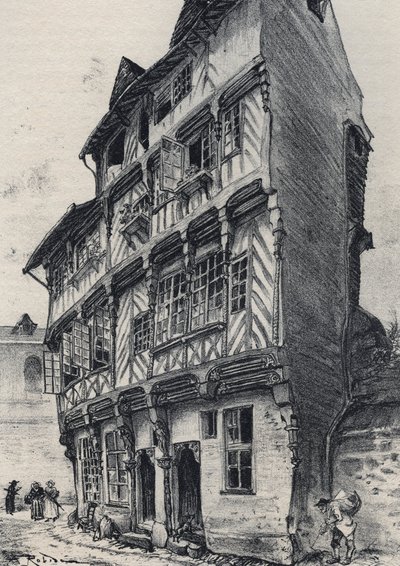 House rue Saint Guillaume i Rennes - Gamle Frankrike - Bretagne - tekst, tegninger og litografier, av Albert Robida (1848-1926) udatert slutten av 1800-tallet av Albert Robida