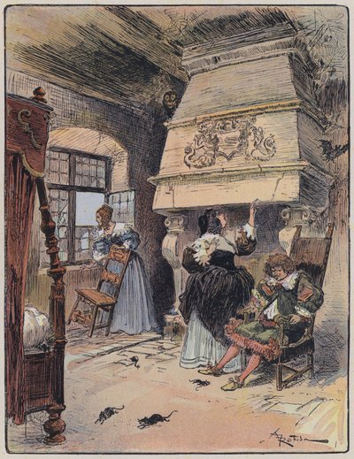 Illustrasjon for Le Capitaine Bellormeau av og illustrert av A Robida (farge litho) av Albert Robida