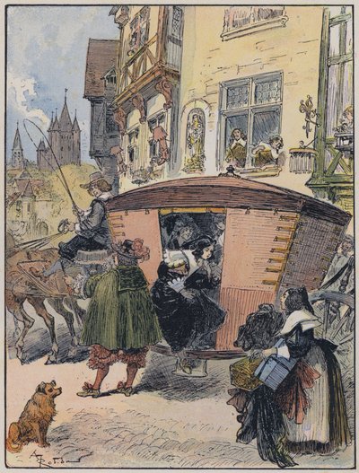 Illustrasjon for Le Capitaine Bellormeau av og illustrert av A Robida (farge litho) av Albert Robida