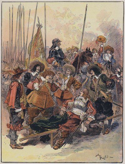 Illustrasjon for Le Capitaine Bellormeau av og illustrert av A Robida (farge litho) av Albert Robida