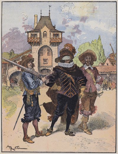 Illustrasjon for Le Capitaine Bellormeau av og illustrert av A Robida (farge litho) av Albert Robida