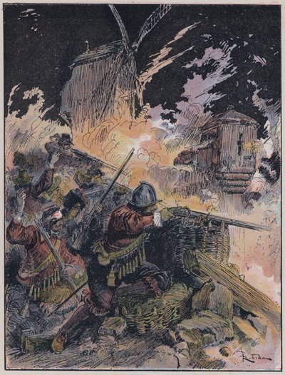 Illustrasjon for Le Capitaine Bellormeau av og illustrert av A Robida (farge litho) av Albert Robida
