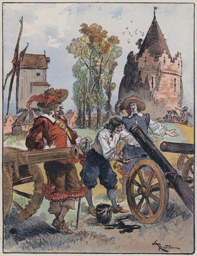 Illustrasjon for Le Capitaine Bellormeau av og illustrert av A Robida (farge litho) av Albert Robida