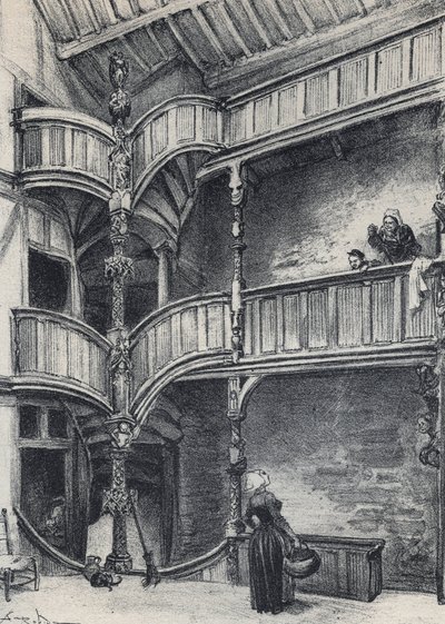 Interiør i et hus i Morlaix - Gamle Frankrike - Bretagne - tekst, tegninger og litografier, av Albert Robida (1848-1926) udatert slutten av 1800-tallet av Albert Robida