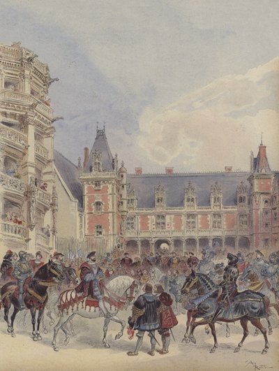Gårdsplassen ved Loire-slottene av Albert Robida