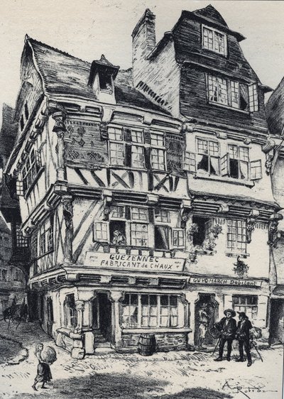 La venelle aux pastes in Morlaix - La vieille France - La Bretagne - text, drawings and lithographs, by Albert Robida (1848-1926) undated late 19th century av Albert Robida