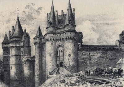 Le Chatelet a Vitre i Ille-et-Vilaine - Gamle Frankrike - Bretagne - tekst, tegninger og litografier, av Albert Robida (1848-1926) udatert slutten av 1800-tallet av Albert Robida