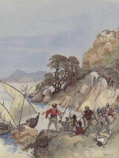 Barbarianerne terroriserer middelhavskysten og kidnapper innbyggerne for å selge dem som slaver av Albert Robida