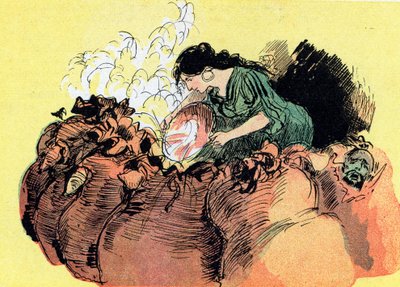 Morgiana dreper 37 tyver gjemt i krukker (tegning) av Albert Robida