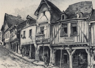 Rue Poterie a Fougeres i departementet Ille-et-Vilaine - Gamle Frankrike - La Bretagne - tekst, tegninger og litografier, av Albert Robida (1848-1926) av Albert Robida