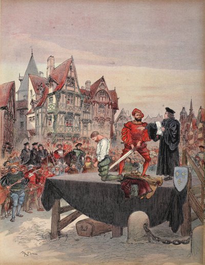 Saint Vallier benådet på stillaset, illustrasjon fra 