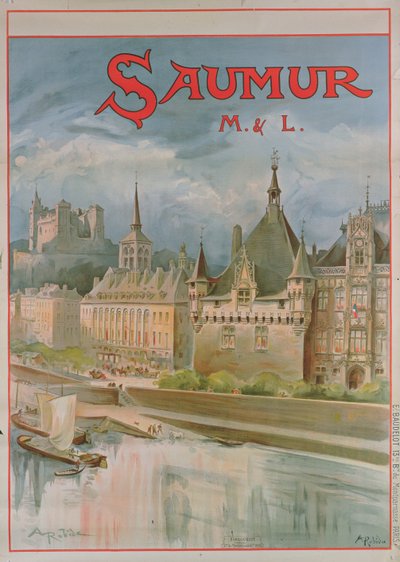Saumur plakat (farge litho) av Albert Robida