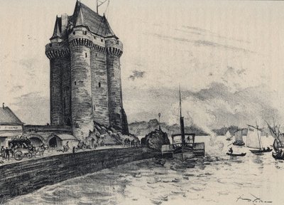 Tårnet Solidor befester i Saint-Malo, distriktet Saint-Servan - Gamle Frankrike - Bretagne - tekst, tegninger og litografier, av Albert Robida (1848-1926). av Albert Robida