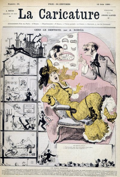 Kvinne hos tannlegen - av Robida, i "" La caricature""" av 12.06.1880. av Albert Robida