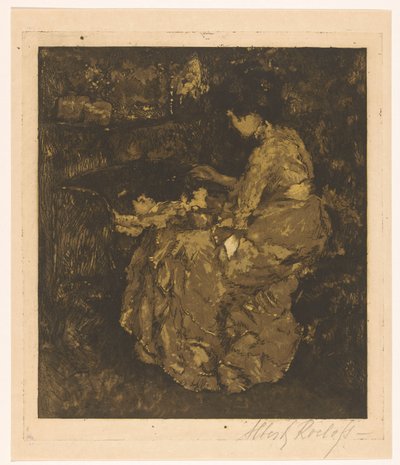 Kvinne mater et barn i en krybbegrøt av Albert Roelofs (signed by artist)