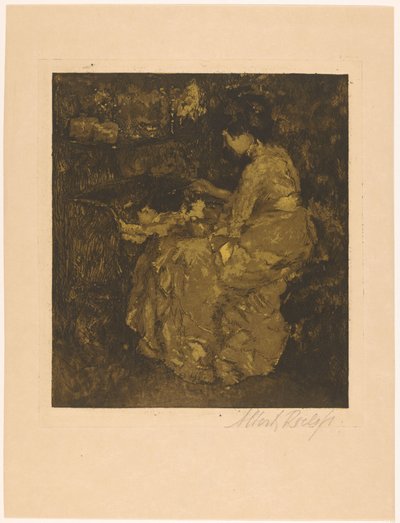Kvinne mater et barn i en krybbegrøt av Albert Roelofs (signed by artist)