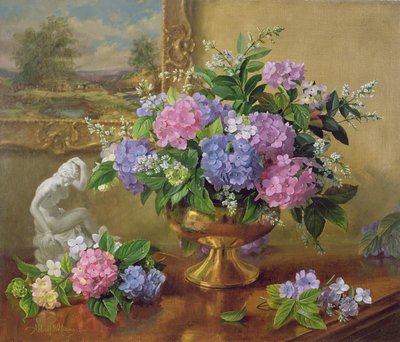 AB211B stilleben av hortensiaer og syriner av Albert Williams