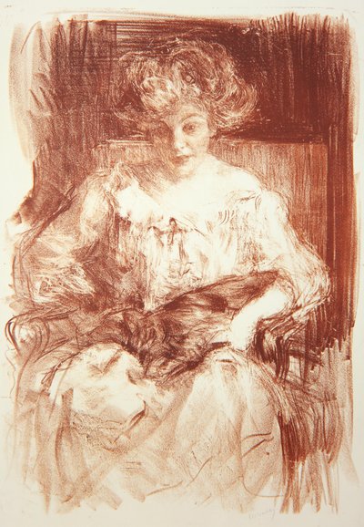 Fru. H. V. Milbank på Ferby Lodge med Bebear, ca. 1907 av Albert de Belleroche