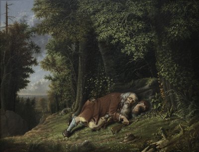 Rip Van Winkle Asleep, 1879-80 (olje på lerret) av Albertus D.O Browere