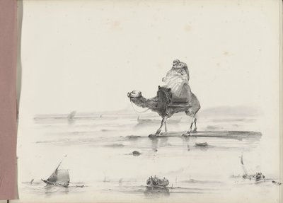 Mann som rir på en kamel langs en kyst av Albertus van Beest
