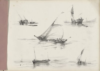 Studieark med seilskuter på vannet av Albertus van Beest