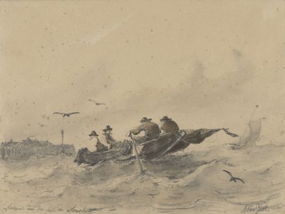 Fire menn i en robåt av Albertus van Beest