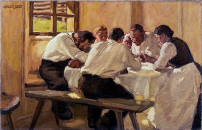 Repas, la soup (versjon 2) (Lunch (The Suppen, Versjon II) Maleri av Albin Egger Lienz (1868-1926), olje på lerret av Albin Egger Lienz