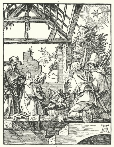 Hyrdenes tilbedelse (gravering) av Albrecht (after) Durer or Duerer