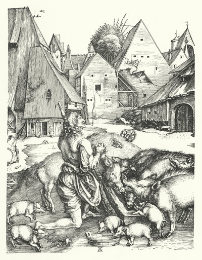 Den fortapte sønn (gravering) av Albrecht (after) Durer or Duerer