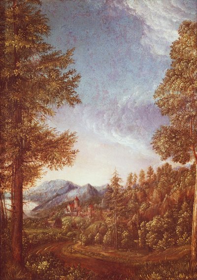 Donaulandskap med Castle Worth, ca. 1522-25 (pergament på bøk) av Albrecht Altdorfer